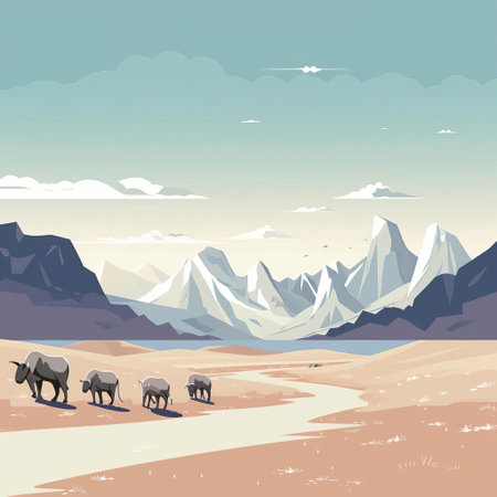 the arctic fox stands out against the serene, icy backdrop of the minimal cartoon tundra, its soft fur and curious gaze capturing the essence of the frozen wilderness, evoking a sense of quiet adventure and exploration in this stylized, snowy landscape. ai generatedの素材
