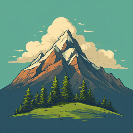 mountain landscape illustration features a serene and minimalist cartoon mountain range at sunset, with gentle slopes and peaks, surrounded by a warm orange glow, perfect for wallpapers, posters, or social media backgrounds, evoking feelings of calmness and adventure. ai generatedの素材