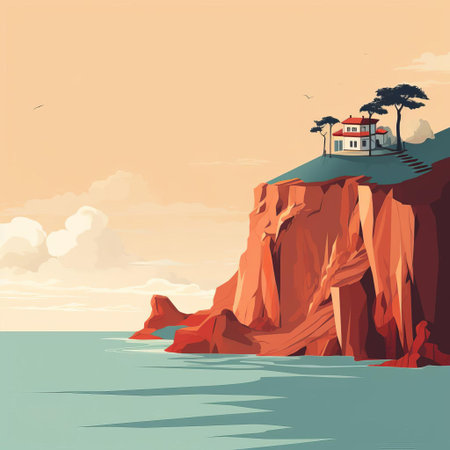 the coastline stretches serenely in this minimalist cartoon illustration, featuring gentle waves, soft sandy shores, and a clear blue sky, evoking a sense of peacefulness and tranquility, perfect for relaxation and meditation, with a touch of whimsy and simplicity. ai generatedの素材