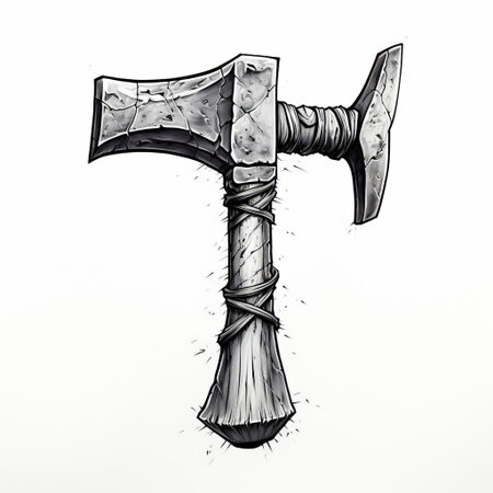 hammer, a fundamental tool in every workshop, is elegantly depicted in a simple line art style against a crisp white background, showcasing its iconic design and functionality, perfect for illustrations, graphics, and diy enthusiasts. ai generatedの素材