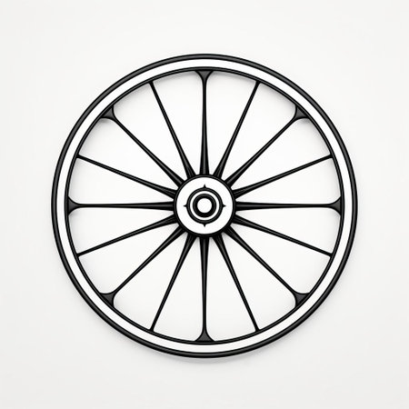 the wheel, a fundamental circular mechanism, is elegantly depicted in a simple line art style against a crisp white background, showcasing its structural beauty and highlighting its importance in various industries, from transportation to machinery and engineering. ai generatedの素材