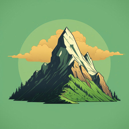 mountain landscape illustration in a minimalist style, featuring a serene and peaceful atmosphere, with a simple yet striking design, perfect for wallpapers, posters, or social media backgrounds, evoking feelings of calmness and tranquility in nature lovers and adventure seekers alike. ai generatedの素材