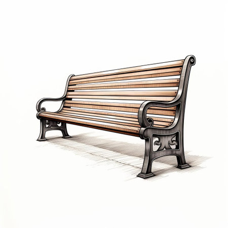 the bench, depicted in simple line art, stands out against a crisp white background, showcasing its clean design and minimalist aesthetic, perfect for modern interior spaces, adding a touch of elegance and sophistication to any room's decor. ai generatedの素材