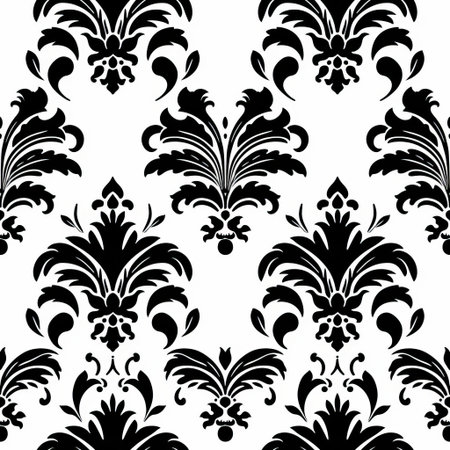 the elegant black damask vector pattern is beautifully showcased on a crisp white background, perfect for adding a touch of sophistication to any design project, featuring intricate ornate details and classic floral motifs, ideal for luxury branding, wedding invitations, and high-end packaging designs. ai generatedの素材