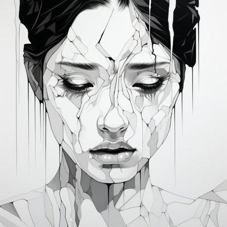 the melancholic woman, lost in thought, is beautifully captured in this stunning black and white japonism-inspired illustration, featuring a delicate one-line drawing style that evokes a sense of simplicity and elegance, perfect for art lovers of japanese aesthetics and minimalist design. ai generatedの素材