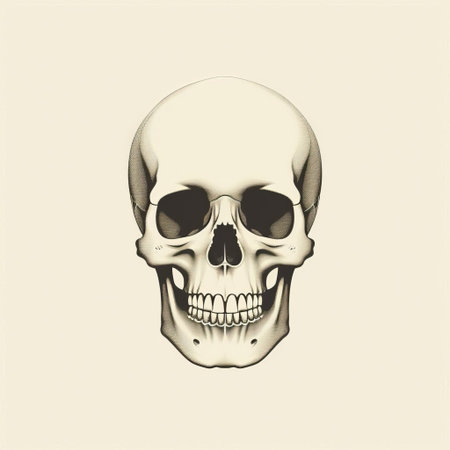 skull is the focal point of this minimalist poster, set against a stark black background, its intricate details and haunting beauty showcased in a striking monochromatic design, evoking feelings of mystery and mortality, perfect for fans of dark art and gothic aesthetics. ai generatedの素材