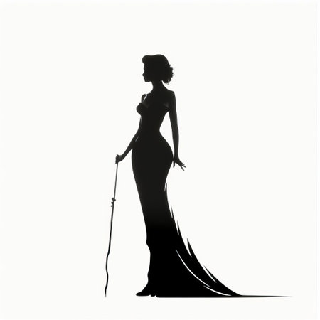 linda stands elegantly in a full-length silhouette, her mysterious figure captured in a stunning black and white portrait, evoking a sense of sophistication and refinement, perfect for art enthusiasts and photography lovers of monochrome and portrait photography. ai generatedの素材