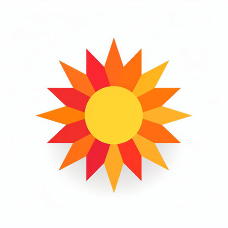 the sun icon shines brightly against a crisp white background, surrounded by a vibrant color block design that adds a pop of warmth and energy to any digital space, perfect for summer-themed graphics, logos, and branding materials. ai generatedの素材