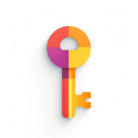 the key icon stands out against a crisp white background, surrounded by a vibrant color block design that adds a pop of personality to this modern and sleek visual element, perfect for digital designs, logos, and graphics requiring a touch of elegance and sophistication. ai generatedの素材