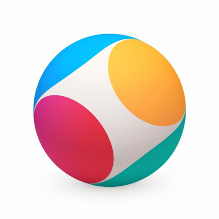 the ball icon, a vibrant symbol of playfulness, stands out against a crisp white background, surrounded by a mesmerizing color block design that adds a pop of personality to any digital space, perfect for sports, games, or entertainment-themed projects. ai generatedの素材