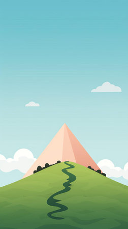 the hill stands alone in a serene landscape, its gentle slopes and minimalist design evoking a sense of simplicity and tranquility, perfect for a relaxing digital wallpaper or a calming illustration for a children's book on nature and the environment. ai generatedの素材