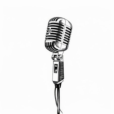 microphone stands out against a crisp white background in this minimalist line art illustration, perfect for music enthusiasts, podcasters, and audio engineers, highlighting the importance of clear sound quality and effective communication in various industries. ai generatedの素材