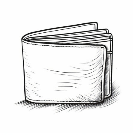 the wallet, a staple accessory for everyday life, is elegantly depicted in a simple line art style against a crisp white background, showcasing its sleek design and functionality, perfect for those who appreciate minimalist fashion and organization. ai generatedの素材