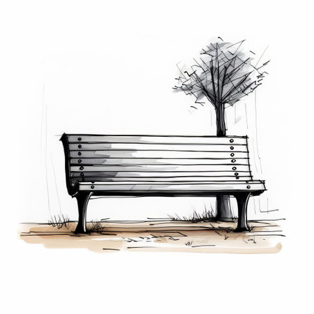 the bench, illustrated in simple line art, stands out against a crisp white background, evoking a sense of minimalism and elegance, perfect for modern interior design inspiration, home decor ideas, and furniture enthusiasts seeking clean and sophisticated styles. ai generatedの素材