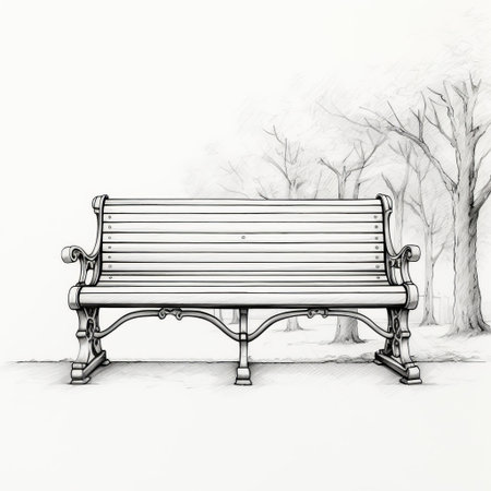 the bench, a minimalist piece of furniture, is elegantly depicted in simple line art against a crisp white background, showcasing its clean design and functionality, perfect for modern homes, gardens, and public spaces, evoking a sense of serenity and comfort. ai generatedの素材