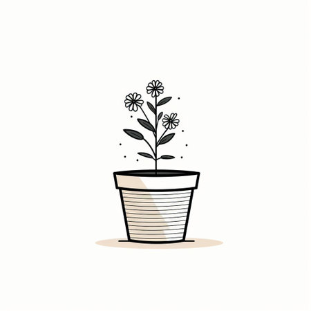 the flowerpot, illustrated in simple line art, sits elegantly against a crisp white background, showcasing its classic design and versatility for holding a variety of flowers, herbs, or plants, perfect for indoor or outdoor decor and gardening enthusiasts. ai generatedの素材