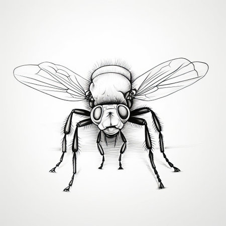 the fly, a common household pest, is beautifully illustrated in this simple line art design, set against a clean white background, showcasing its intricate details and delicate features, perfect for nature enthusiasts and art lovers alike, highlighting the beauty in everyday creatures. ai generatedの素材