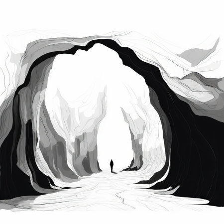 the cave, a mystical and ancient natural wonder, is beautifully depicted in this stunning minimalist line art illustration, rendered in striking black and white tones, evoking a sense of simplicity and elegance, while conveying the majesty and mystery of the underground world. ai generatedの素材