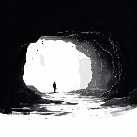 the cave, a mysterious and ancient natural wonder, is beautifully depicted in this stunning minimalist line art illustration, rendered in striking black and white tones, evoking a sense of simplicity and elegance, while capturing the essence of this subterranean marvel. ai generatedの素材