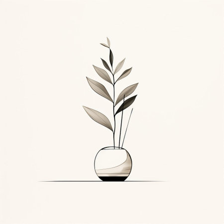 the plant, delicately illustrated in simple line art, stands out against a crisp white background, showcasing its elegant curves and intricate details, perfect for nature-inspired designs, minimalist art, and botanical enthusiasts. ai generatedの素材