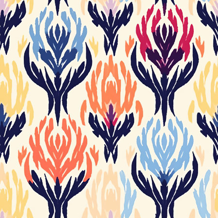 the ikat pattern vector features a vibrant and intricate design, showcasing a traditional textile motif originating from ancient cultures, characterized by blurred edges and rich colors, perfect for adding a bohemian touch to various design projects, from fabrics to wallpapers and beyond. ai generatedの素材