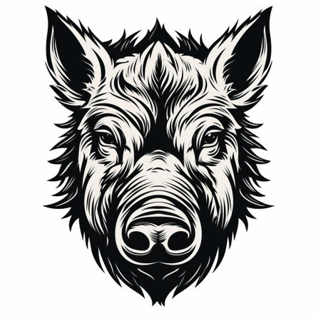 the boar, a majestic wild pig, is beautifully illustrated in a stunning black and white line art design, set against a crisp white background, perfect for nature lovers and wildlife enthusiasts, highlighting the animal's distinctive features and textures in a striking monochromatic style. ai generatedの素材
