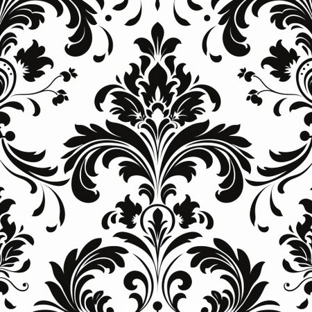 damask vector icons stand out against a crisp white background, showcasing intricate floral patterns and ornate designs in striking black silhouettes, perfect for luxury branding, elegant designs, and sophisticated visual elements. ai generatedの素材