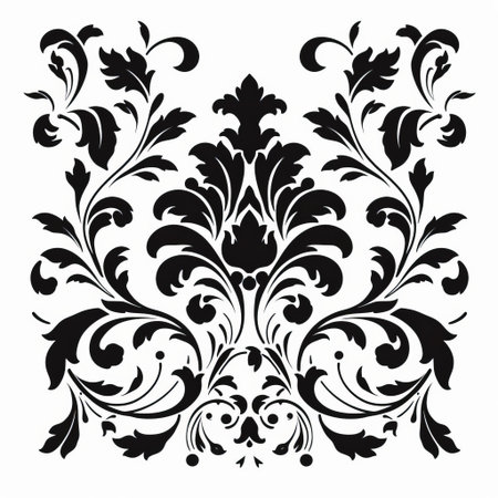 damask vector icons stand out against a crisp white background, showcasing intricate floral patterns and ornate designs, perfect for luxury branding, elegant packaging, and sophisticated digital designs, evoking a sense of refinement and opulence in visual communications. ai generatedの素材