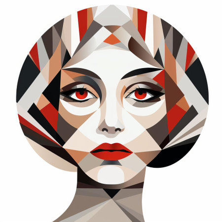 the woman icon, set against a crisp white background, showcases a stunning facial pattern, with intricate designs and shapes that accentuate her beautiful features, creating a mesmerizing visual effect that draws the viewer's attention to her striking appearance. ai generatedの素材