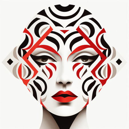 the woman icon, set against a crisp white background, showcases a stunning face with intricate patterns and designs etched onto her skin, blending traditional and modern elements in a beautiful fusion of art and culture. ai generatedの素材