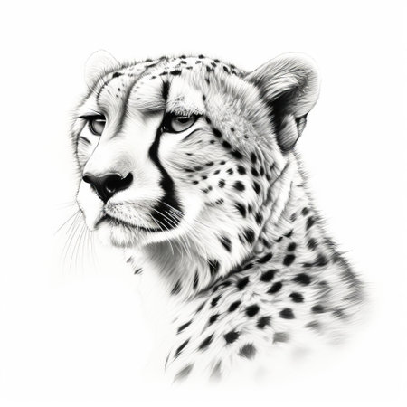 the cheetah icon, set against a pristine white background, showcases the majestic animal's striking features in a stunning black and white design, perfect for wildlife enthusiasts and fans of african savannah dwellers, highlighting the speedster's agility and power. ai generatedの素材