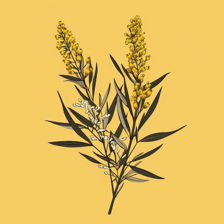the goldenrod, a vibrant yellow flowering plant, is beautifully depicted in this stunning vector graphic, showcasing its delicate petals and stems in a linear, minimalistic design, perfect for nature-inspired illustrations, botanical art, and floral patterns. ai generatedの素材
