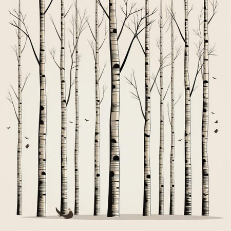 the birch tree stands tall in this stunning vector graphic, boasting a linear and minimalistic design that exudes simplicity and elegance, perfect for nature-inspired illustrations, wallpapers, and prints, evoking feelings of serenity and calmness in a modern aesthetic. ai generatedの素材