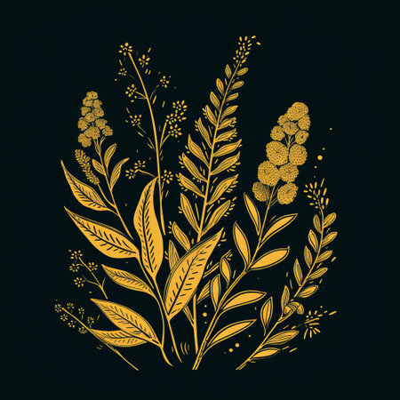 the goldenrod flower is beautifully illustrated in this vector graphic, featuring a linear and minimalistic design that showcases its delicate petals and bright yellow color, perfect for nature-inspired designs, botanical art, and floral patterns. ai generatedの素材