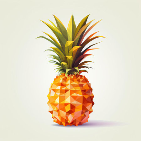 the pineapple, a vibrant tropical fruit, is showcased in a stunning low poly design on a crisp white background, evoking a sense of modernity and simplicity, perfect for adding a touch of freshness to any digital project or website focused on healthy eating, summer vibes, or exotic getaways. ai generatedの素材