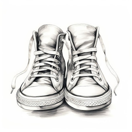sneakers are showcased in a minimalist illustration, featuring a detailed outline of shoes on a crisp white background, highlighting the sleek design and contours of the footwear, perfect for fashion enthusiasts and designers seeking inspiration for their next project. ai generatedの素材
