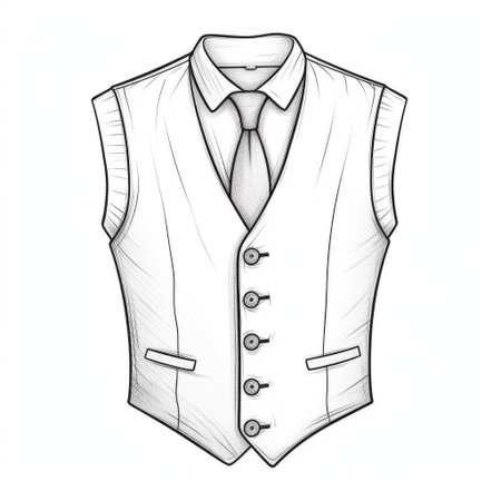 waistcoat outline is elegantly illustrated on a pristine white background, showcasing the classic design and timeless style of this versatile garment, perfect for formal or business casual occasions, highlighting the intricate details and sophisticated silhouette of a well-tailored waistcoat. ai generatedの素材