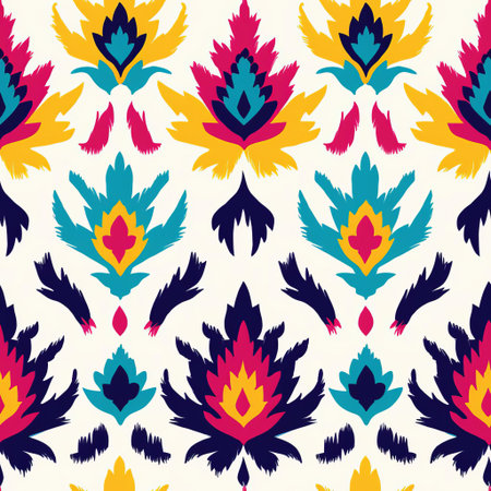 the ikat fabric lies elegantly against a pristine white background, showcasing its intricate, handwoven patterns and vibrant colors, perfect for textile enthusiasts and designers seeking inspiration for their next project in traditional ethnic fashion, cultural heritage, and handmade crafts. ai generatedの素材