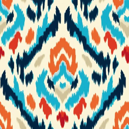 the vibrant ikat fabric showcases a stunning display of colorful patterns and designs, intricately woven to create a unique and exotic textile, perfect for fashion designers, interior decorators, and craft enthusiasts seeking to add a touch of cultural elegance to their projects. ai generatedの素材