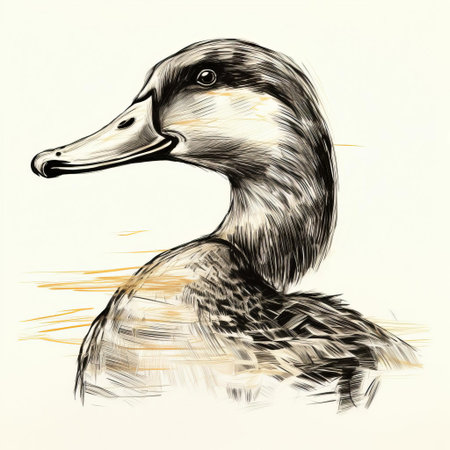 a duck is depicted in a simple yet charming line art style, standing out against a clean white background, showcasing its elegant features and playful personality, perfect for illustrations, graphics, and designs that require a touch of whimsy and simplicity. ai generatedの素材