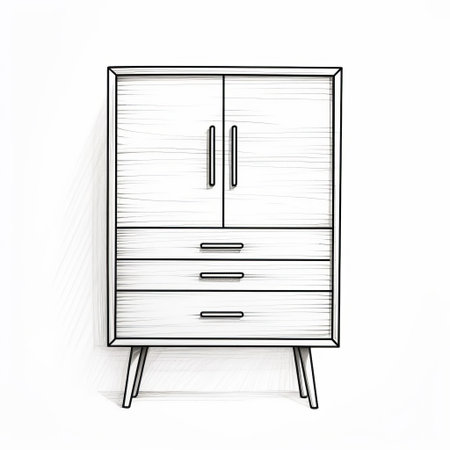 cabinet, a minimalist illustration, stands out against a crisp white background, showcasing its clean lines and modern design, perfect for interior design inspiration, home decor ideas, and furniture enthusiasts, highlighting the beauty of simplicity in contemporary living spaces. ai generatedの素材