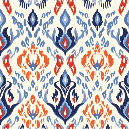 the ikat pattern vector features a stunning, intricately designed textile motif, showcasing a beautiful blend of traditional and modern styles, perfect for use in fabric, wallpaper, and graphic design projects, evoking a sense of cultural heritage and bohemian chic. ai generatedの素材