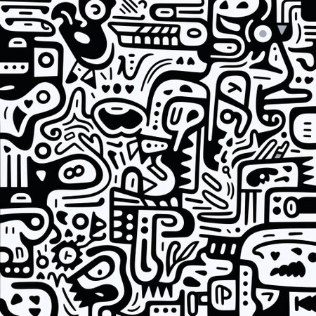 the poster features a simple yet eye-catching doodle design, created with thick lines that add a bold and playful touch, perfect for decorating a modern room or office space with a minimalist and artistic vibe. ai generatedの素材