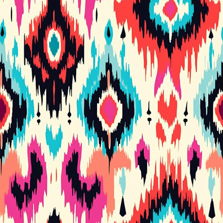 the ikat fabric showcases a stunning example of traditional textile art, featuring a vibrant and intricate pattern of blurred lines and shapes in shades of indigo, blue, and white, evoking a sense of cultural heritage and ancient craftsmanship in every thread. ai generatedの素材