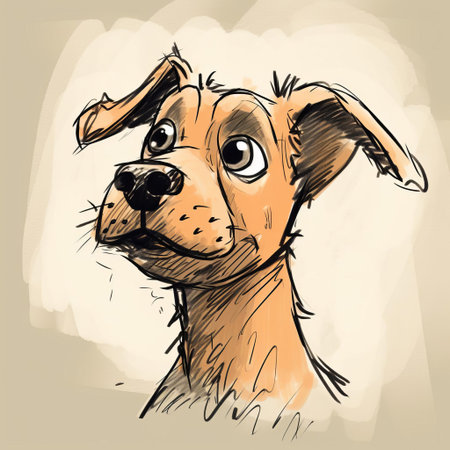 the dog, depicted in a simplistic and amateurish cartoon style, showcases a lovable yet imperfect illustration, featuring bold lines, vibrant colors, and a charmingly naive aesthetic, evoking a sense of playful innocence and creative freedom in this humorous and whimsical sketch. ai generatedの素材
