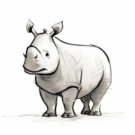 rhinoceros stands out in this poorly drawn cartoon sketch, showcasing its distinctive horn and rough, grey skin, set against a simple background, highlighting the humorous and whimsical nature of amateur artwork, perfect for those who appreciate quirky and imperfect illustrations. ai generatedの素材