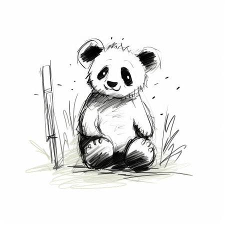 the panda, a beloved bear native to china, is depicted in a humorous and simplistic manner in this poorly drawn cartoon sketch, showcasing its iconic black and white fur, cute facial features, and clumsy posture, evoking a sense of playfulness and whimsy. ai generatedの素材