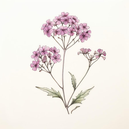 verbena, a delicate flowering plant, is beautifully illustrated in simple line art against a clean white background, showcasing its intricate details and subtle beauty, perfect for nature lovers and botanical enthusiasts seeking elegant and minimalist designs. ai generatedの素材