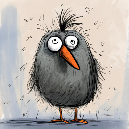 the bird, with its simplistic features and rough lines, appears to be a hastily created cartoon sketch, showcasing a minimalist approach to illustration, with bold strokes and vibrant colors, evoking a sense of playful innocence and childlike wonder, reminiscent of amateur artwork. ai generatedの素材