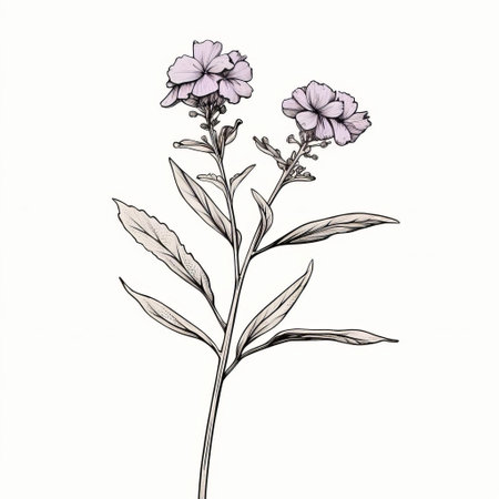 verbena, a delicate flowering plant, is beautifully illustrated in a simple line art style against a crisp white background, showcasing its intricate details and subtle beauty, perfect for nature lovers and art enthusiasts alike, evoking a sense of serenity and elegance. ai generatedの素材